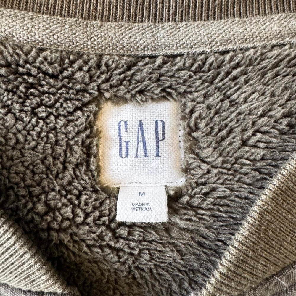 Vintage gap olive green zip up Sherpa lined sweatshirt - Picture 2 of 6
